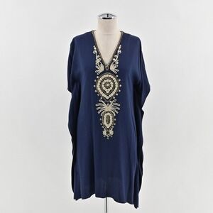 Lilly Pulitzer Womens Chai Caftan‎ Dress Cover-Up Size XS True Navy Gold Beach